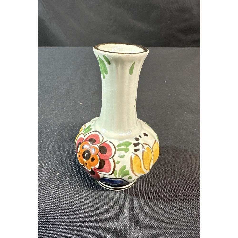 Vintage Delft Entirely Handpainted Polychrome Floral Bud Vase Holland 4" Tall